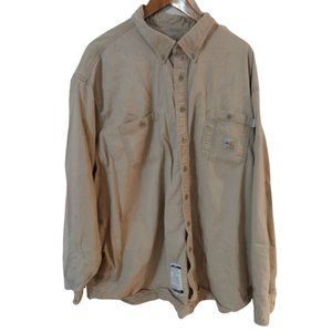 Men's 4XL FR‎ Carhartt Khaki Button Down Flame Resistant Shirt